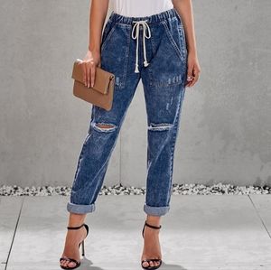 High Waist Drawstring Elastic Waist Denim / Jeans Joggers / Pant